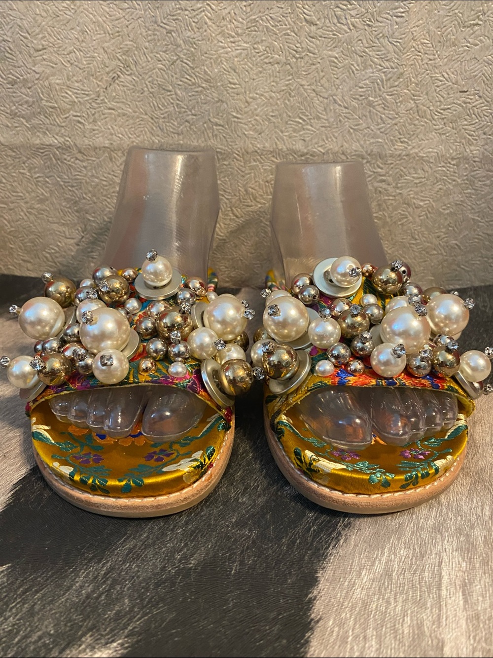 Steve Madden Gold Embellished Pearl Slide Mules